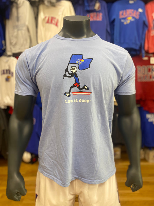 Kansas Jayhawks Life Is Good Flag T-Shirt- Cornflower