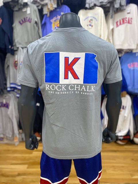 Kansas Jayhawks Gameday Flag T-Shirt- Grey