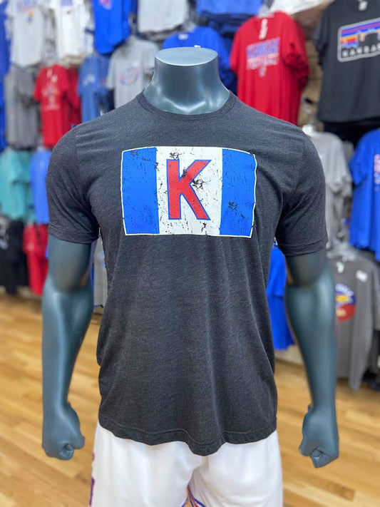 Kansas Jayhawks Gameday Flag Triblend T-Shirt - Dark Grey Heather