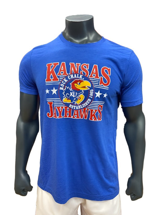 Kansas Jayhawks Pledge Retro Stripes Triblend T-Shirt - Royal Blue