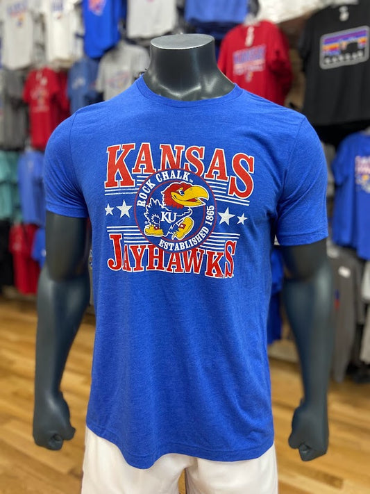 Kansas Jayhawks Pledge Retro Stripes Triblend T-Shirt - Royal Blue