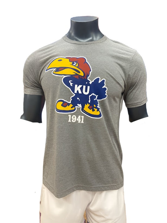 Kansas Jayhawks Vault 1941 Logo Triblend Tee Shirt - Grey
