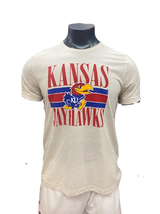 Kansas Jayhawks Block Triblend T-Shirt - Oatmeal Cream White