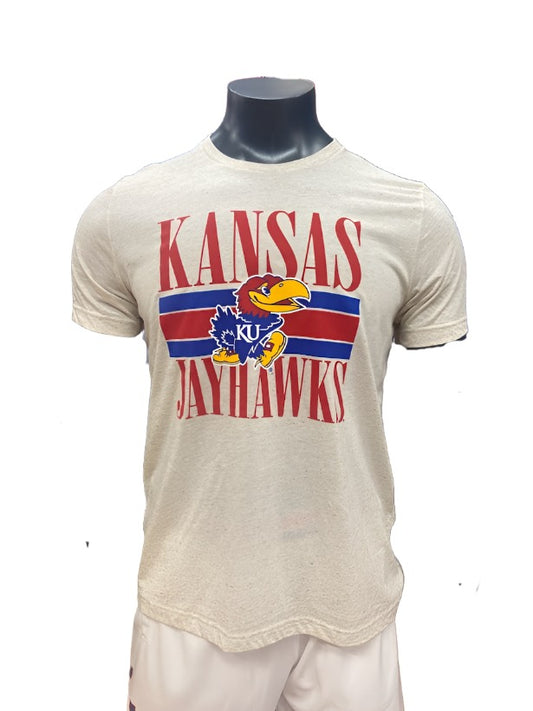 Kansas Jayhawks Block Triblend T-Shirt - Oatmeal Cream White