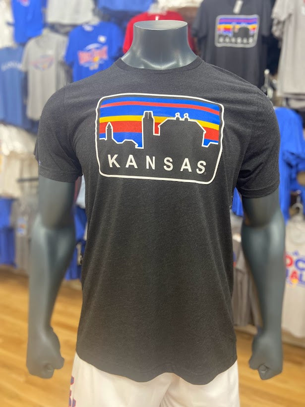 Kansas Jayhawks University Skyline Triblend T-Shirt- Charcoal Black