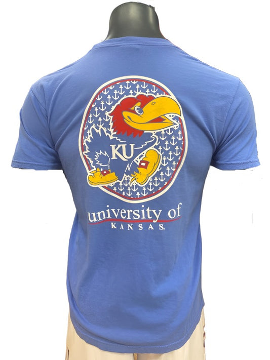 The University of Kansas Anchor Logo + Gameday Flag T-Shirt - Mystic Blue