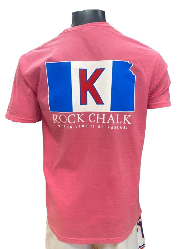 Kansas Jayhawks 1912 Logo + Gameday Flag T-Shirt - Pink