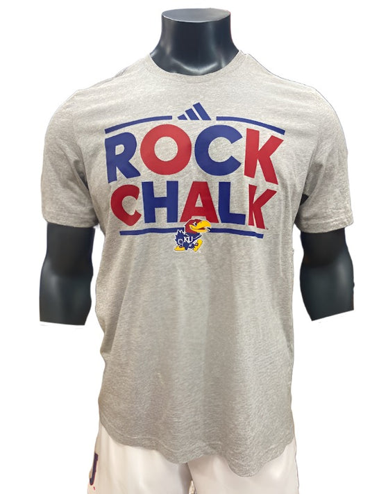 Kansas Jayhawks Rock Chalk Adidas T-Shirt - Grey/Blue/Red