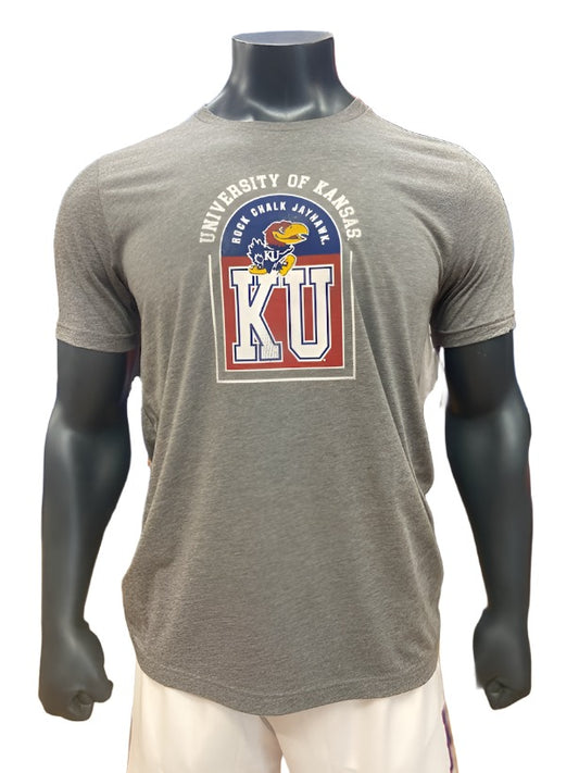 Kansas Jayhawks Rock Chalk Jayhawk KU Triblend T-Shirt - Grey