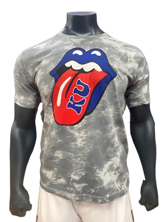 Kansas Jayhawks KU Lips T-Shirt- Grey Tie Dye