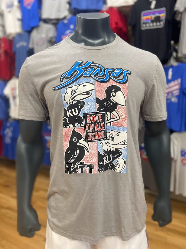 Kansas Jayhawks Rock Chalk Jayhawk Washed Squares T-Shirt - Grey