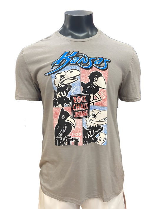 Kansas Jayhawks Rock Chalk Jayhawk Washed Squares T-Shirt - Grey