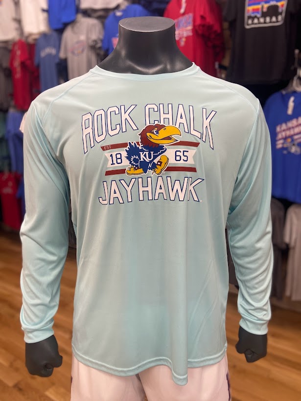 Kansas Jayhawks Rock Chalk Jayhawk UPF 50+ Long Sleeve - Aqua Blue