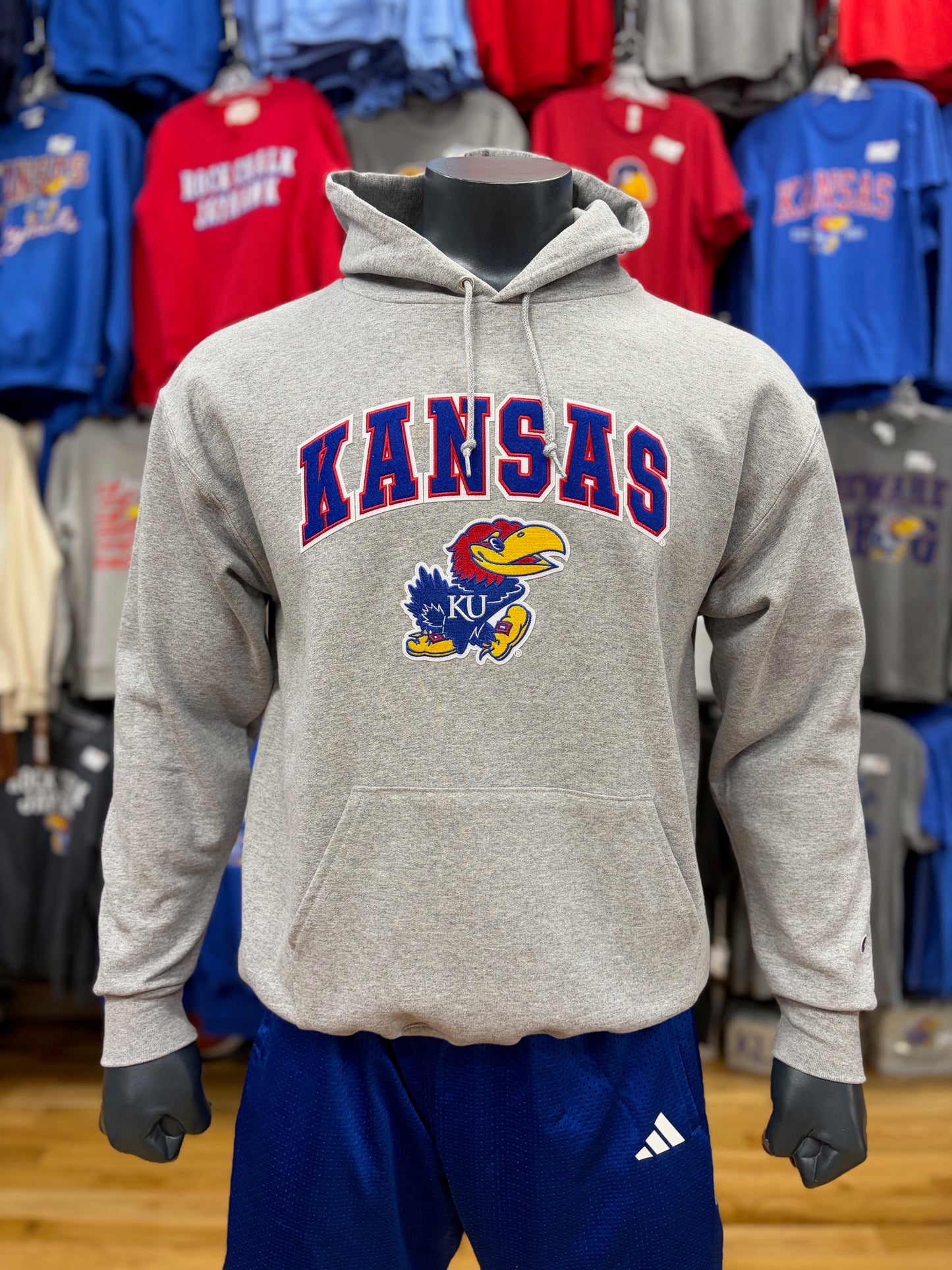 Kansas Jayhawks Champion Hoodie w/ Logo - Grey Heather