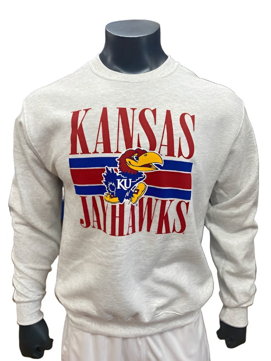 Kansas Jayhawks Block Champion Crew - Ash Grey