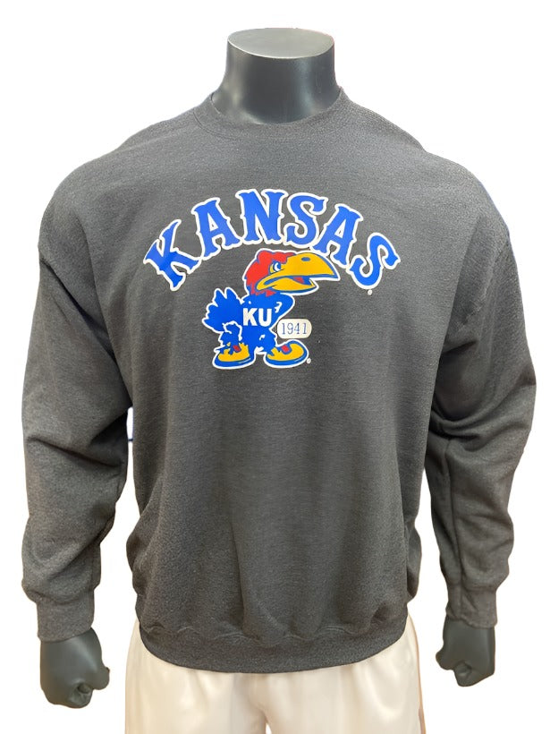 Kansas Jayhawks Vault 1941 Tiffany Arch Crew - Dark Heather Grey