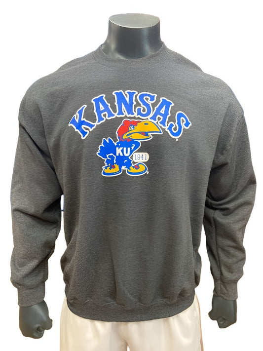 Kansas Jayhawks Vault 1941 Tiffany Arch Crew - Dark Heather Grey