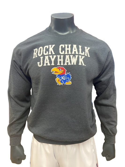 Kansas Jayhawks Rock Chalk Jayhawk Crew - Charcoal Grey