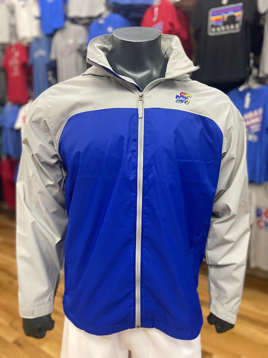 Kansas Jayhawks Columbia Full Zip Hooded Water/Wind Resistant Jacket - Blue/Grey w/ Logo