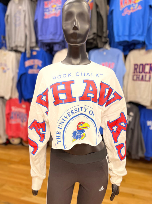 Kansas Jayhawks Women's Cropped Long Sleeve - White