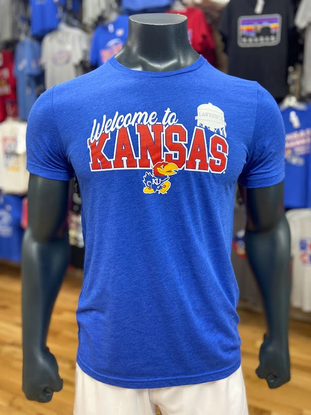 Kansas Jayhawks Welcome to Lawrence Kansas Triblend T-Shirt - Royal Blue
