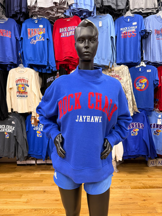 Kansas Rock Chalk Jayhawk Embroidered Mock Neck