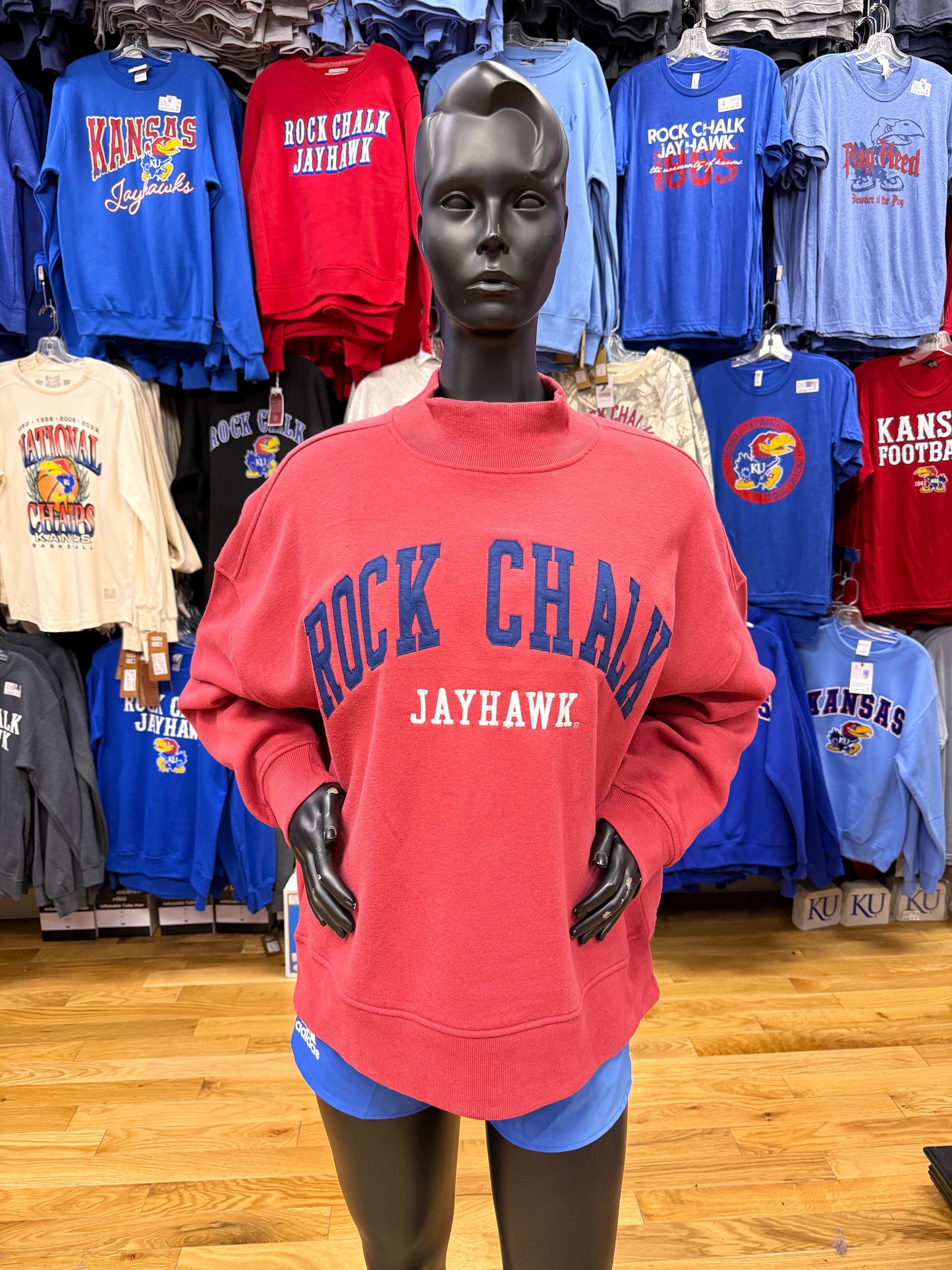 Kansas Rock Chalk Jayhawk Embroidered Mock Neck