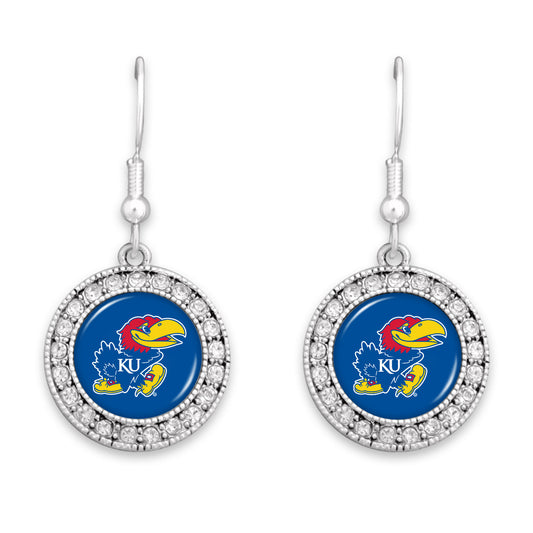 Kansas Jayhawks Crystal Earrings - Blue w/ Logo