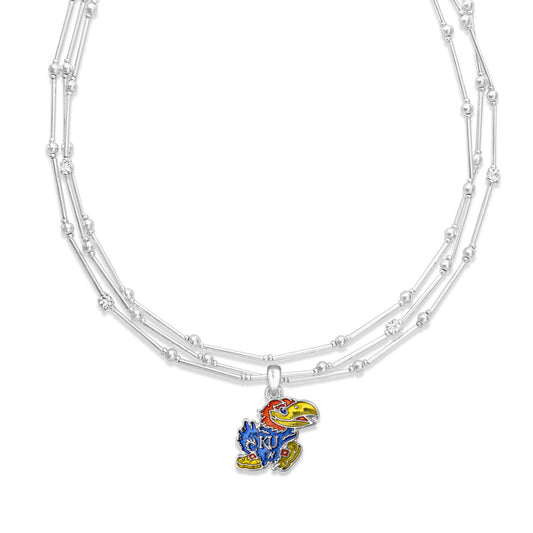 Kansas Jayhawks Ball Link Necklace - Silver w/ Logo Charm