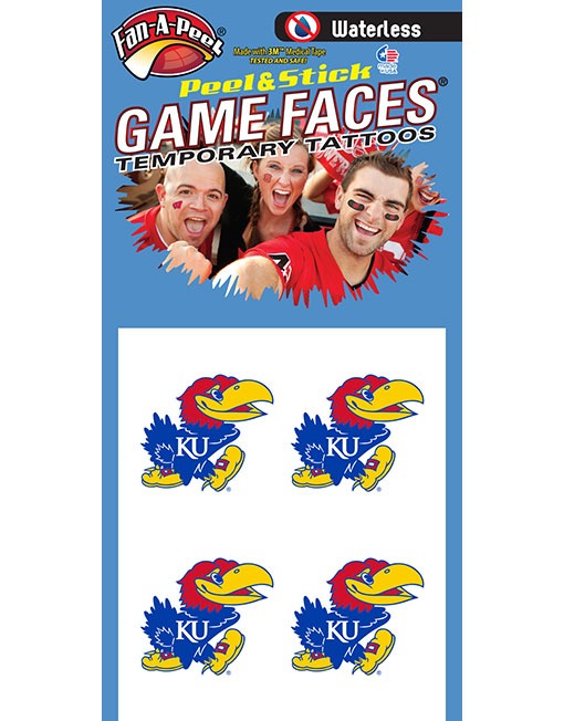 Kansas Jayhawks Waterless Peel & Stick Temporary Skin Tattoos 4 Pack - Classic Logo