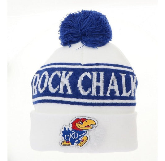 Legacy Kansas Jayhawks Knit Beanie w/ Pom - Blue/White