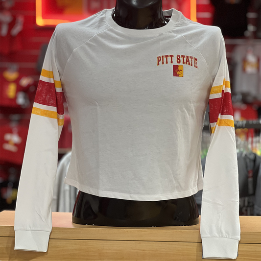 PSU Crop Long Sleeve Tee- White