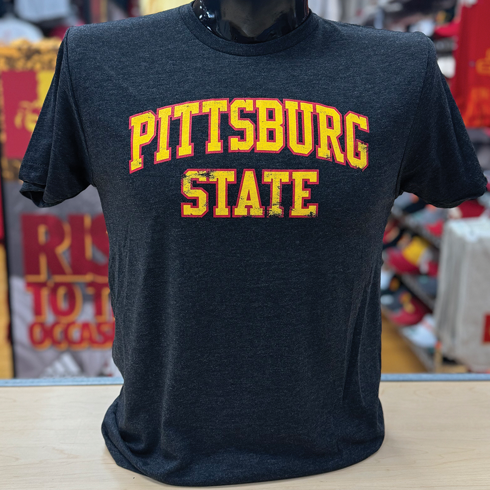 Pitt State Arch Tee- Heather White, Vintage Black, Vintage Red