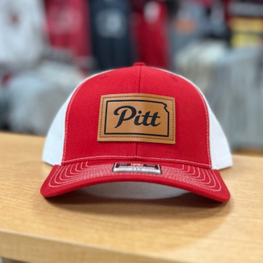 Pitt State Adjustable Leather Patch Hat- Red - White
