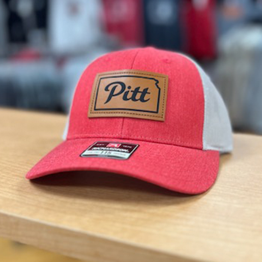 Pitt State Adjustable Leather Patch Hat- Red -Gray