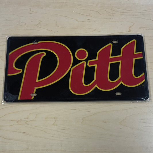 Pitt State Mega Pitt Script License Plate- Black/Red/Gold