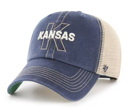 Kansas Jayhawks Big K Trowler Adjustable Hat w/ Mesh Back - Navy Blue/Tan