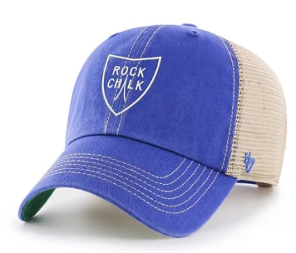 '47 Kansas Jayhawks Rock Chalk Crest Trawler Adjustable Hat - Blue/Tan
