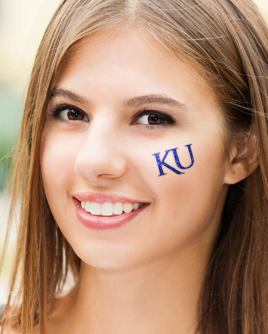 Kansas Jayhawks Waterless Peel & Stick Temporary Skin Glitter Tattoos 4 Pack - Classic Jayhawk Head