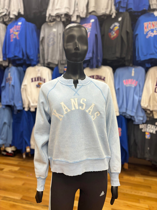 Kansas Jayhawks Willow Wash Womens Crew- light blue