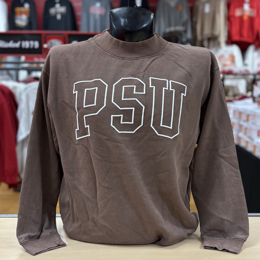 PSU Puff Out Mock Neck Crew- Stone/Chocolate