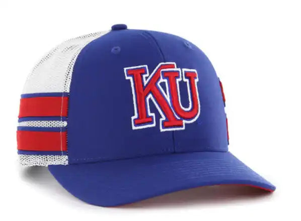 Kansas Jayhawks Vault 1920 KU Logo Straight Eight Trucker Adjustable Hat - Blue/Red/White