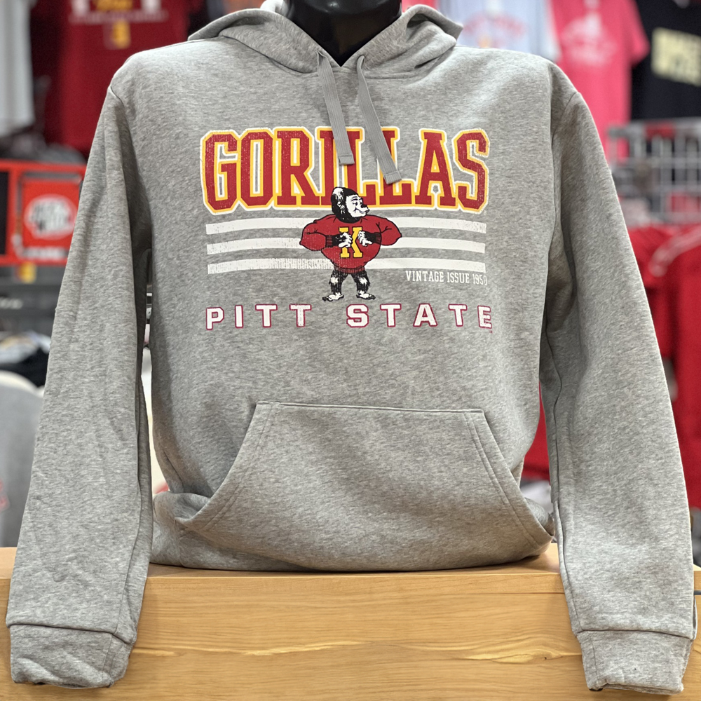 Pitt State Gorillas 3 Stripe Stack Hoodie- Grey