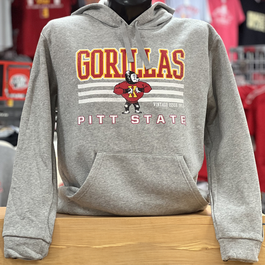 Pitt State Gorillas 3 Stripe Stack Hoodie- Grey