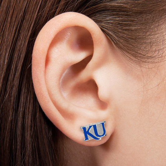 Kansas Jayhawks Silver/Blue Glitter Post Stud Earrings