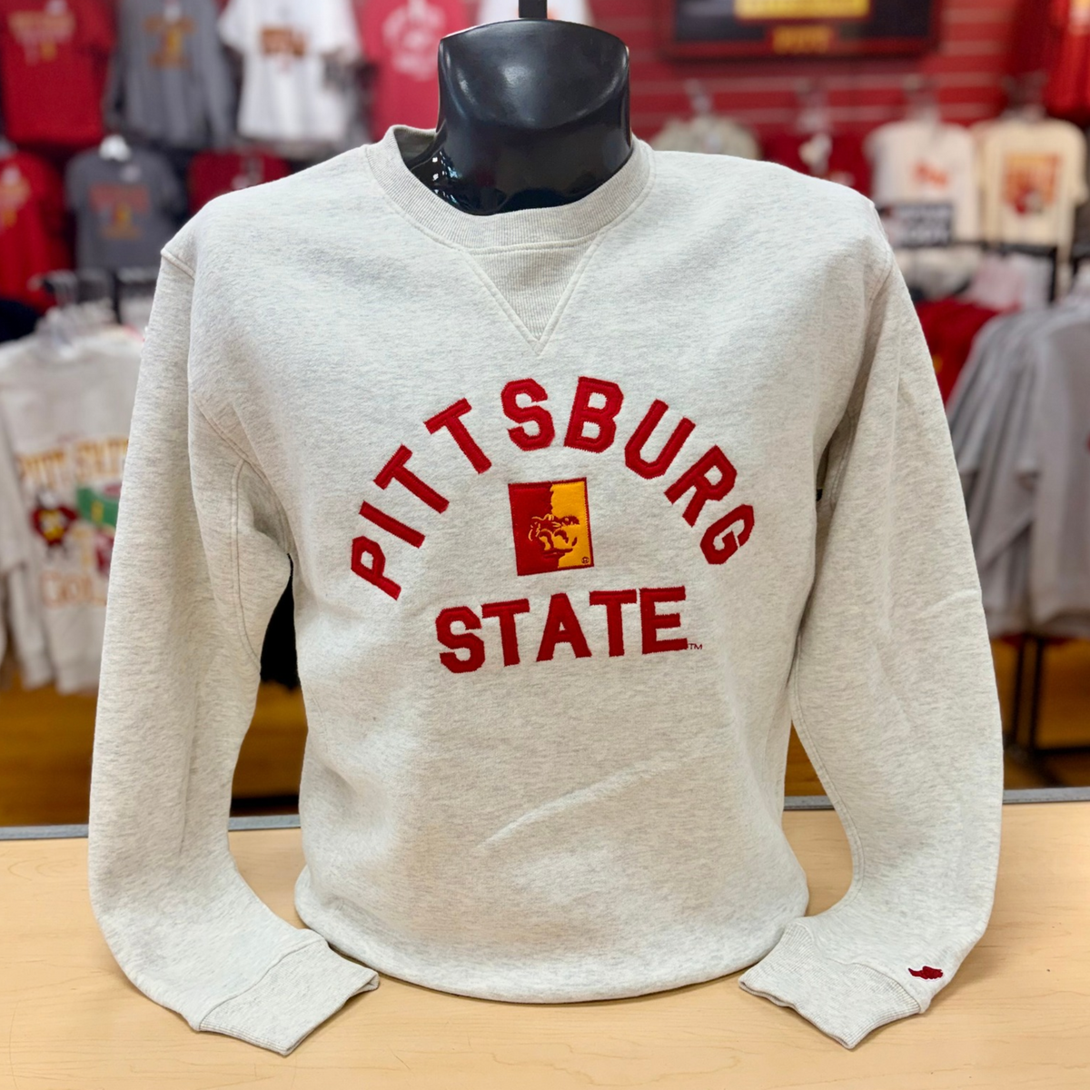 Pittsburg State Split Face Arch Crew - Oatmeal Heather