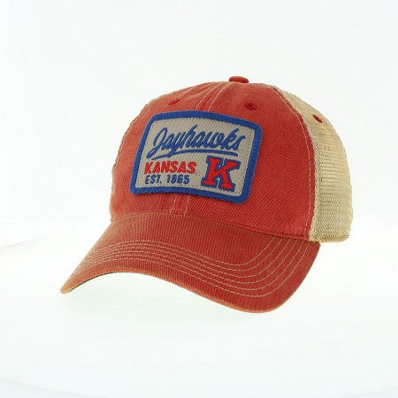 Kansas Jayhawks Script Adjustable Trucker Hat - Red/Distressed