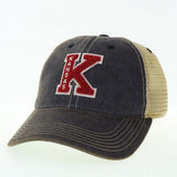 Kansas Jayhawks Varsity K Adjustable Trucker Hat - Navy/Tan Distressed w/ Red K