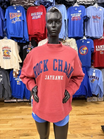 Kansas Rock Chalk Jayhawk Embroidered Mock Neck
