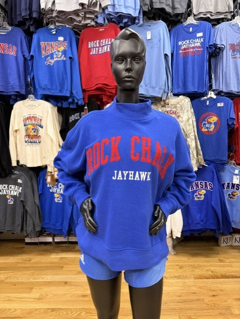 Kansas Rock Chalk Jayhawk Embroidered Mock Neck